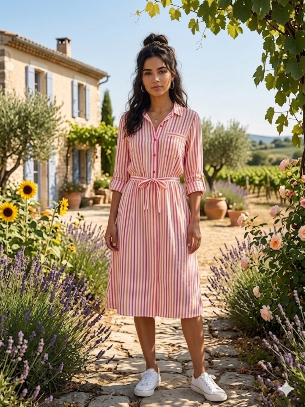TOM TAILOR Superbe Robe Chemisier Ligné (Mélange de Lin)